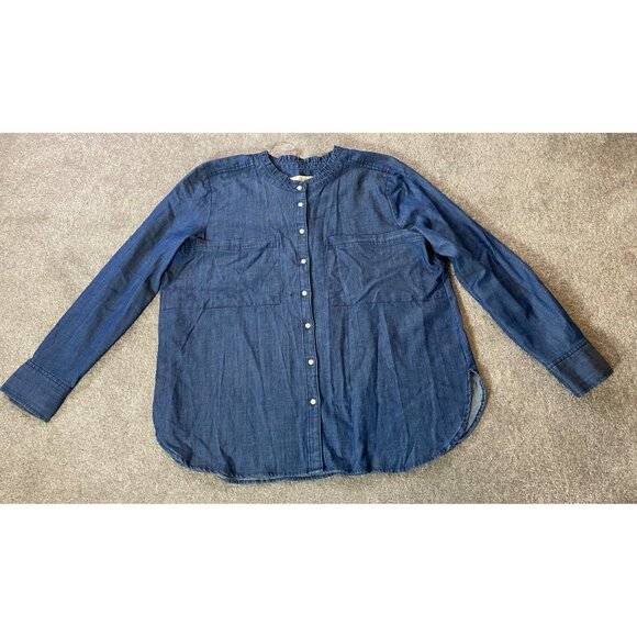 Loft Chambray Button-Down Shirt Blue Long Sleeve Lightweight XL - Picture 3 of 13
